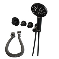 Brauer Brauer Black Carving Thermostatische Inbouw Badkraan met Omstel, Badvulcombinatie, Stopkranen, Wandhouder met Wateruitlaat, 3-Standen Handdouche & Doucheslang - Set 2 - Geribbeld Draaiknoppen - Mat Zwart