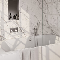 Brauer Brauer Brushed Carving Thermostatische Inbouw Badkraan met Omstel, Badvulcombinatie, Drukknoppen, Wandhouder met Wateruitlaat, Staafhanddouche & Doucheslang - Set 3 - Geribbeld Draaiknoppen - PVD - Geborsteld RVS