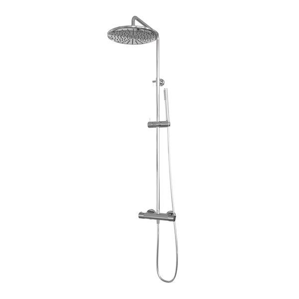 Brauer Brauer Chrome Carving Regendoucheset: Thermostatische Opbouwkraan met Stijgbuis, Douchekop 20cm, 3-Standen Handdouche & Doucheslang - Set 2 - Geribbeld Draaiknoppen - Chroom
