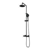 Brauer Brauer Gunmetal Carving Regendoucheset: Thermostatische Opbouwkraan met Stijgbuis, Douchekop 30cm, Staafhanddouche & Doucheslang - Set 3 - Geribbeld Draaiknoppen - PVD - Geborsteld Gunmetal