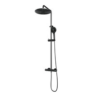 Brauer Brauer Gunmetal Carving Regendoucheset: Thermostatische Opbouwkraan met Stijgbuis, Douchekop 30cm, 3-Standen Handdouche & Doucheslang - Set 4 - Geribbeld Draaiknoppen - PVD - Geborsteld Gunmetal