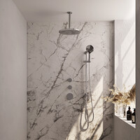 Brauer Brauer Chrome Carving Regendoucheset: Thermostatische Inbouwkraan met Stopkranen, Plafondarm, Douchekop 30cm, Glijstang met Wateruitlaat, 3-Standen Handdouche & Doucheslang - Set 24 - Geribbeld Draaiknoppen - Chroom