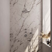Brauer Brauer Brushed Carving Regendoucheset: Thermostatische Inbouwkraan met Stopkranen, Rechte Wandarm, Douchekop 30cm, Wandhouder met Wateruitlaat, Staafhanddouche & Doucheslang - Set 2 - Geribbeld Draaiknoppen - PVD - Geborsteld RVS