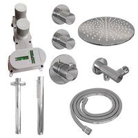 Brauer Brauer Chrome Carving Regendoucheset: Thermostatische Inbouwkraan met Stopkranen, Plafondarm, Douchekop 30cm, Wandhouder met Wateruitlaat, Staafhanddouche & Doucheslang - Set 6 - Geribbeld Draaiknoppen - Chroom