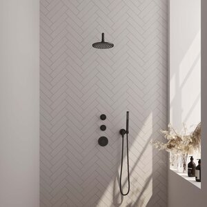 Brauer Carving Thermostatische Inbouw Regendoucheset met Stopkranen - 20cm - Mat Zwart