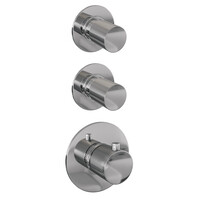 Brauer Brauer Chrome Carving Regendoucheset: Thermostatische Inbouwkraan met Stopkranen, Rechte Wandarm, Douchekop 30cm, Glijstang met Wateruitlaat, Staafhanddouche & Doucheslang - Set 14 - Geribbeld Draaiknoppen - Chroom