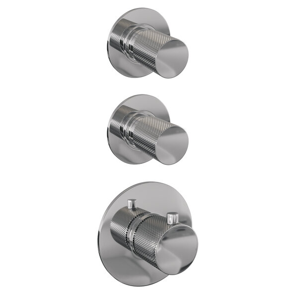 Brauer Brauer Chrome Carving Regendoucheset: Thermostatische Inbouwkraan met Stopkranen, Rechte Wandarm, Douchekop 30cm, Glijstang met Wateruitlaat, Staafhanddouche & Doucheslang - Set 14 - Geribbeld Draaiknoppen - Chroom