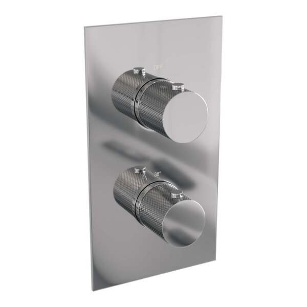 Brauer Brauer Chrome Carving Regendoucheset: Thermostatische Inbouwkraan met 3-Weg Omstel, Rechte Wandarm, Douchekop 30cm, Wandhouder met Wateruitlaat, Staafhanddouche & Doucheslang - Set 26 - Geribbeld Draaiknoppen - Chroom