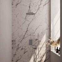 Brauer Brauer Chrome Carving Regendoucheset: Thermostatische Inbouwkraan met 3-Weg Omstel, Gebogen Wandarm, Douchekop 30cm, Wandhouder met Wateruitlaat, Staafhanddouche & Doucheslang - Set 28 - Geribbeld Draaiknoppen - Chroom