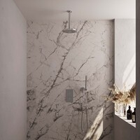 Brauer Brauer Chrome Carving Regendoucheset: Thermostatische Inbouwkraan met 3-Weg Omstel, Plafondarm, Douchekop 20cm, Wandhouder met Wateruitlaat, Staafhanddouche & Doucheslang - Set 29 - Geribbeld Draaiknoppen - Chroom