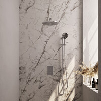 Brauer Brauer Chrome Carving Regendoucheset: Thermostatische Inbouwkraan met 3-Weg Omstel, Rechte Wandarm, Douchekop 30cm, Glijstang met Wateruitlaat, 3-Standen Handdouche & Doucheslang - Set 44 - Geribbeld Draaiknoppen - Chroom