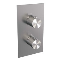 Brauer Brauer Brushed Carving Regendoucheset: Thermostatische Inbouwkraan met 3-Weg Omstel, Rechte Wandarm, Douchekop 30cm, Glijstang met Wateruitlaat, Staafhanddouche & Doucheslang - Set 38 - Geribbeld Draaiknoppen - PVD - Geborsteld RVS