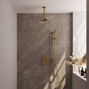 Brauer Gold Carving Thermostatische Inbouw Regendouche met 3-Weg Omstel, Glijstang & Staafhanddouche - Plafond - Ã˜20cm - Geborsteld Goud