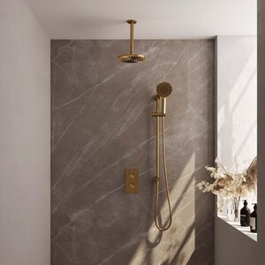 Brauer Gold Carving Thermostatische Inbouw Regendouche met 3-Weg Omstel, Glijstang & 3-Standen Handdouche - Plafond - Ã˜20cm - Geborsteld Goud