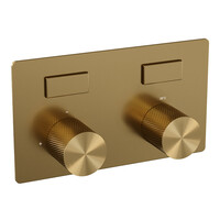 Brauer Brauer Gold Carving Regendoucheset: Thermostatische Inbouwkraan met Drukknoppen, Rechte Wandarm, Douchekop 30cm, Wandhouder met Wateruitlaat, Staafhanddouche & Doucheslang - Set 50 - Geribbeld Draaiknoppen - PVD - Geborsteld Goud