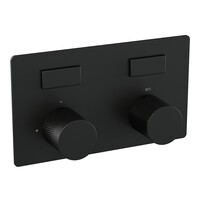 Brauer Brauer Black Carving Regendoucheset: Thermostatische Inbouwkraan met Drukknoppen, Rechte Wandarm, Douchekop 20cm, Wandhouder met Wateruitlaat, Staafhanddouche & Doucheslang - Set 49 - Geribbeld Draaiknoppen - Mat Zwart