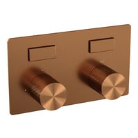 Brauer Brauer Copper Carving Regendoucheset: Thermostatische Inbouwkraan met Drukknoppen, Plafondarm, Douchekop Ø20cm, Wandhouder met Wateruitlaat, Staafhanddouche & Doucheslang - Set 53 - Geribbeld Draaiknoppen - PVD - Geborsteld Koper