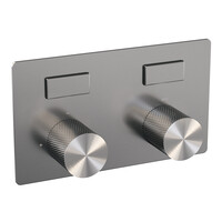 Brauer Brauer Brushed Carving Regendoucheset: Thermostatische Inbouwkraan met Drukknoppen, Rechte Wandarm, Douchekop 30cm, Wandhouder met Wateruitlaat, 3-Standen Handdouche & Doucheslang - Set 56 - Geribbeld Draaiknoppen - PVD - Geborsteld RVS