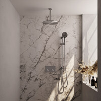 Brauer Brauer Brushed Carving Regendoucheset: Thermostatische Inbouwkraan met Drukknoppen, Plafondarm, Douchekop 30cm, Glijstang met Wateruitlaat, 3-Standen Handdouche & Doucheslang - Set 72 - Geribbeld Draaiknoppen - PVD - Geborsteld RVS