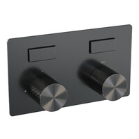 Brauer Brauer Gunmetal Carving Regendoucheset: Thermostatische Inbouwkraan met Drukknoppen, Plafondarm, Douchekop 30cm, Glijstang met Wateruitlaat, 3-Standen Handdouche & Doucheslang - Set 72 - Geribbeld Draaiknoppen - PVD - Geborsteld Gunmetal