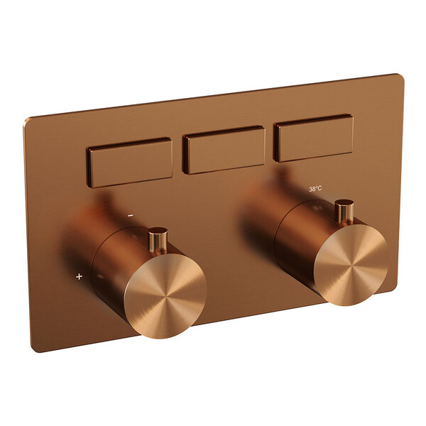 Brauer Brauer Copper Edition Thermostatisch Inbouwkraan met 3-Weg Omstel - 3 Drukknoppen & 2 Geribbeld Draaiknoppen - PVD - Geborsteld Koper