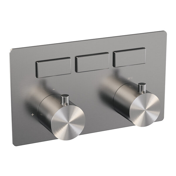 Brauer Brauer Brushed Edition Thermostatisch Inbouwkraan met 3-Weg Omstel - 3 Drukknoppen & 2 Geribbeld Draaiknoppen - PVD - Geborsteld RVS