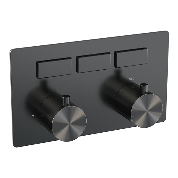 Brauer Brauer Gunmetal Edition Thermostatisch Inbouwkraan met 3-Weg Omstel - 3 Drukknoppen & 2 Geribbeld Draaiknoppen - PVD - Geborsteld Gunmetal