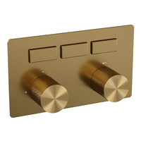 Brauer Brauer Gold Carving Thermostatisch Inbouwkraan met 3-Weg Omstel - 3 Drukknoppen & 2 Geribbeld Draaiknoppen - PVD - Geborsteld Goud