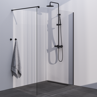 Brauer Brauer Black Season Inloopdouche - 8mm Helder Glaswand - 140x200cm - Muurprofiel & Stabilisatiestang - Mat Zwart
