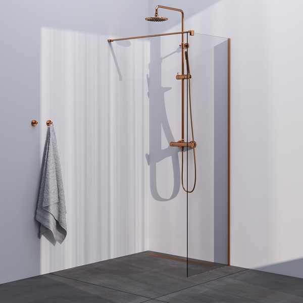 Brauer Brauer Copper Season Inloopdouche - 8mm Helder Glaswand - 70x200cm - Muurprofiel & Stabilisatiestang - Geborsteld Koper