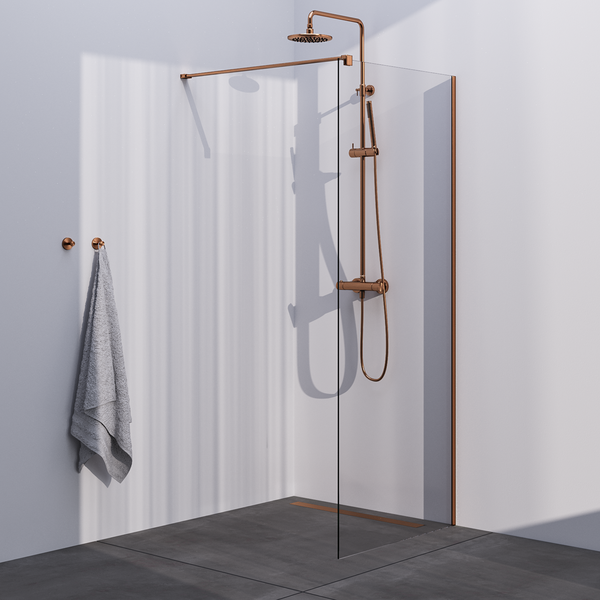 Brauer Brauer Copper Season Inloopdouche - 8mm Helder Glaswand - 80x200cm - Muurprofiel & Stabilisatiestang - Geborsteld Koper