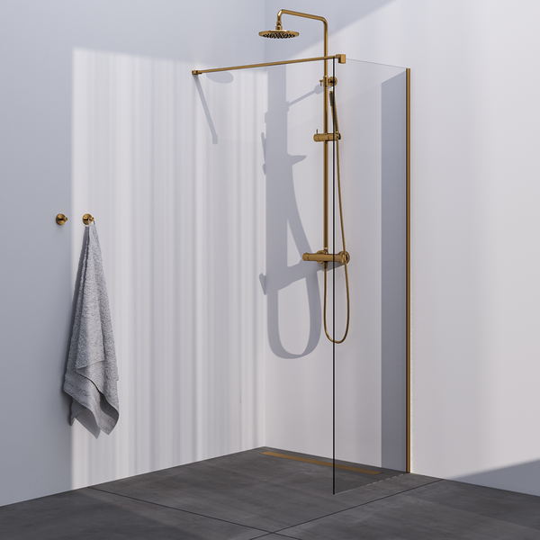 Brauer Brauer Gold Season Inloopdouche - 8mm Helder Glaswand - 70x200cm - Muurprofiel & Stabilisatiestang - Geborsteld Goud