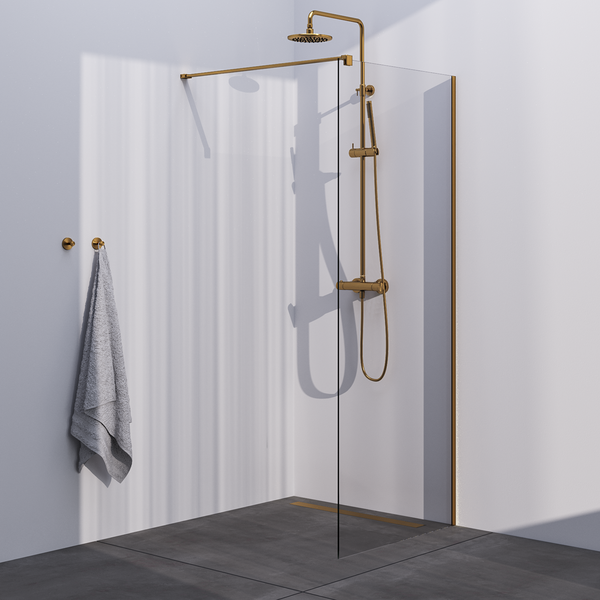 Brauer Brauer Gold Season Inloopdouche - 8mm Helder Glaswand - 90x200cm - Muurprofiel & Stabilisatiestang - Geborsteld Goud