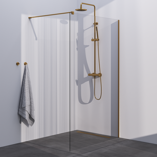 Brauer Brauer Gold Season Inloopdouche - 8mm Helder Glaswand - 130x200cm - Muurprofiel & Stabilisatiestang - Geborsteld Goud