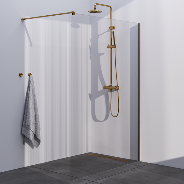 Brauer Brauer Gold Season Inloopdouche - 8mm Helder Glaswand - 140x200cm - Muurprofiel & Stabilisatiestang - Geborsteld Goud