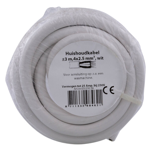 Huishoudsnoer VMVL - 4x2,5mm - 3mtr - Wit