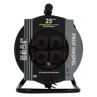 Q-Link Q-Link Kabelhaspel Prof met Randaarde - Spatwaterdicht (IP44) - 3x1,5mm - 25mtr - Zwart
