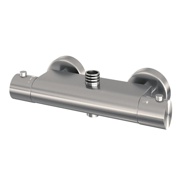 Brauer Brauer Brushed Editon Regendoucheset: Thermostatische Opbouwkraan met Omstel, Stijgbuis, Douchekop 20cm, 3-Standen Handdouche & Doucheslang - Set 2 - Draaiknoppen - PVD - Geborsteld RVS