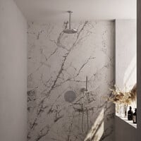 Brauer Brauer Chrome Edition Regendoucheset: Thermostatische Inbouwkraan met 3-Weg Omstel, Plafondarm, Douchekop 20cm, Wandaansluitbocht, Staafhanddouche & Doucheslang - Set 77 - Draaiknoppen - Chroom