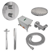 Brauer Brauer Chrome Edition Regendoucheset: Thermostatische Inbouwkraan met 3-Weg Omstel, Plafondarm, Douchekop 20cm, Wandaansluitbocht, Staafhanddouche & Doucheslang - Set 77 - Draaiknoppen - Chroom