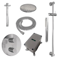 Brauer Brauer Chrome Edition Regendoucheset: Thermostatische Inbouwkraan met 3-Weg Omstel, Plafondarm, Douchekop 20cm, Geintegreerde Glijstang, Staafhanddouche & Doucheslang - Set 89 - Draaiknoppen - Chroom