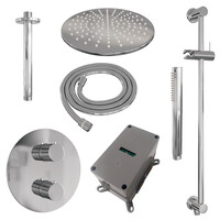 Brauer Brauer Chrome Edition Regendoucheset: Thermostatische Inbouwkraan met 3-Weg Omstel, Plafondarm, Douchekop 30cm, Geintegreerde Glijstang, Staafhanddouche & Doucheslang - Set 90 - Draaiknoppen - Chroom