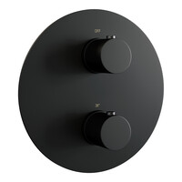 Brauer Brauer Black Edition Regendoucheset: Thermostatische Inbouwkraan met 3-Weg Omstel, Gebogen Wandarm, Douchekop 30cm, Wandaansluitbocht, Staafhanddouche & Doucheslang - Set 76 - Draaiknoppen - Mat Zwart
