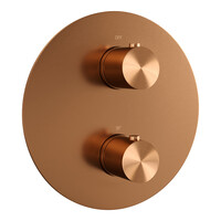 Brauer Brauer Copper Edition Regendoucheset: Thermostatische Inbouwkraan met 3-Weg Omstel, Rechte Wandarm, Douchekop 30cm, Wandaansluitbocht, Staafhanddouche & Doucheslang - Set 74 - Draaiknoppen - Geborsteld Koper