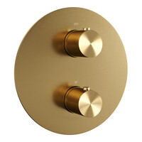 Brauer Brauer Gold Edition Regendoucheset: Thermostatische Inbouwkraan met 3-Weg Omstel, Gebogen Wandarm, Douchekop 30cm, Wandaansluitbocht, Staafhanddouche & Doucheslang - Set 76 - Draaiknoppen - Geborsteld Goud