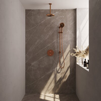 Brauer Brauer Copper Edition Regendoucheset: Thermostatische Inbouwkraan met 3-Weg Omstel, Plafondarm, Douchekop 20cm, Geintegreerde Glijstang, 3-Standen Handdouche & Doucheslang - Set 95 - Draaiknoppen - Geborsteld Koper