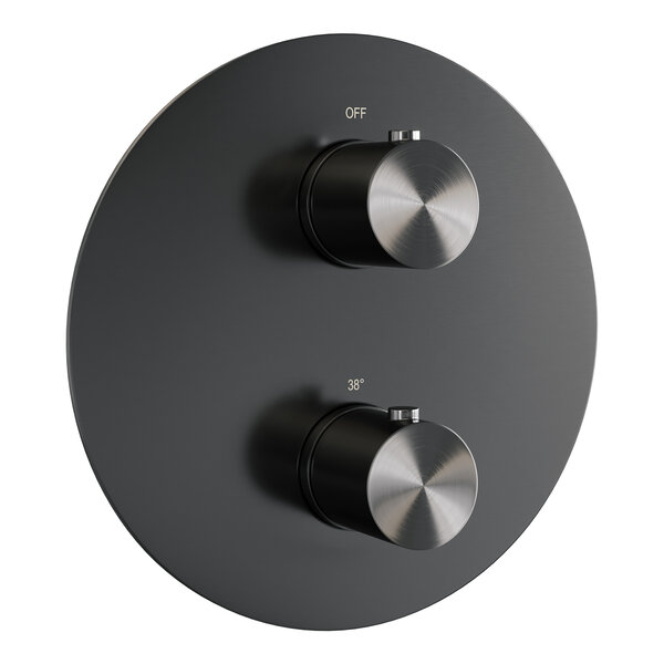 Brauer Brauer Gunmetal Edition Regendoucheset: Thermostatische Inbouwkraan met 3-Weg Omstel, Gebogen Wandarm, Douchekop 20cm, Geintegreerde Glijstang, 3-Standen Handdouche & Doucheslang - Set 93 - Draaiknoppen - Geborsteld Gunmetal