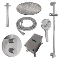 Brauer Brauer Chrome Carving Regendoucheset: Thermostatische Inbouwkraan met 3-Weg Omstel, Plafondarm, Douchekop Ø30cm, Geintegreerde Glijstang, 3-Standen Handdouche & Doucheslang - Set 96 - Draaiknoppen - Chroom