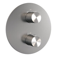 Brauer Brauer Brushed Carving Regendoucheset: Thermostatische Inbouwkraan met 3-Weg Omstel, Rechte Wandarm, Douchekop 20cm, Wandaansluitbocht, 3-Standen Handdouche & Doucheslang - Set 79 - Draaiknoppen - Geborsteld RVS