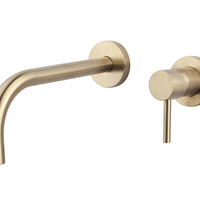 Wiesbaden Wiesbaden Slim Inbouw Wastafelkraan met Uitloop & Rozetten - Afbouwdeel - Geborsteld Messing